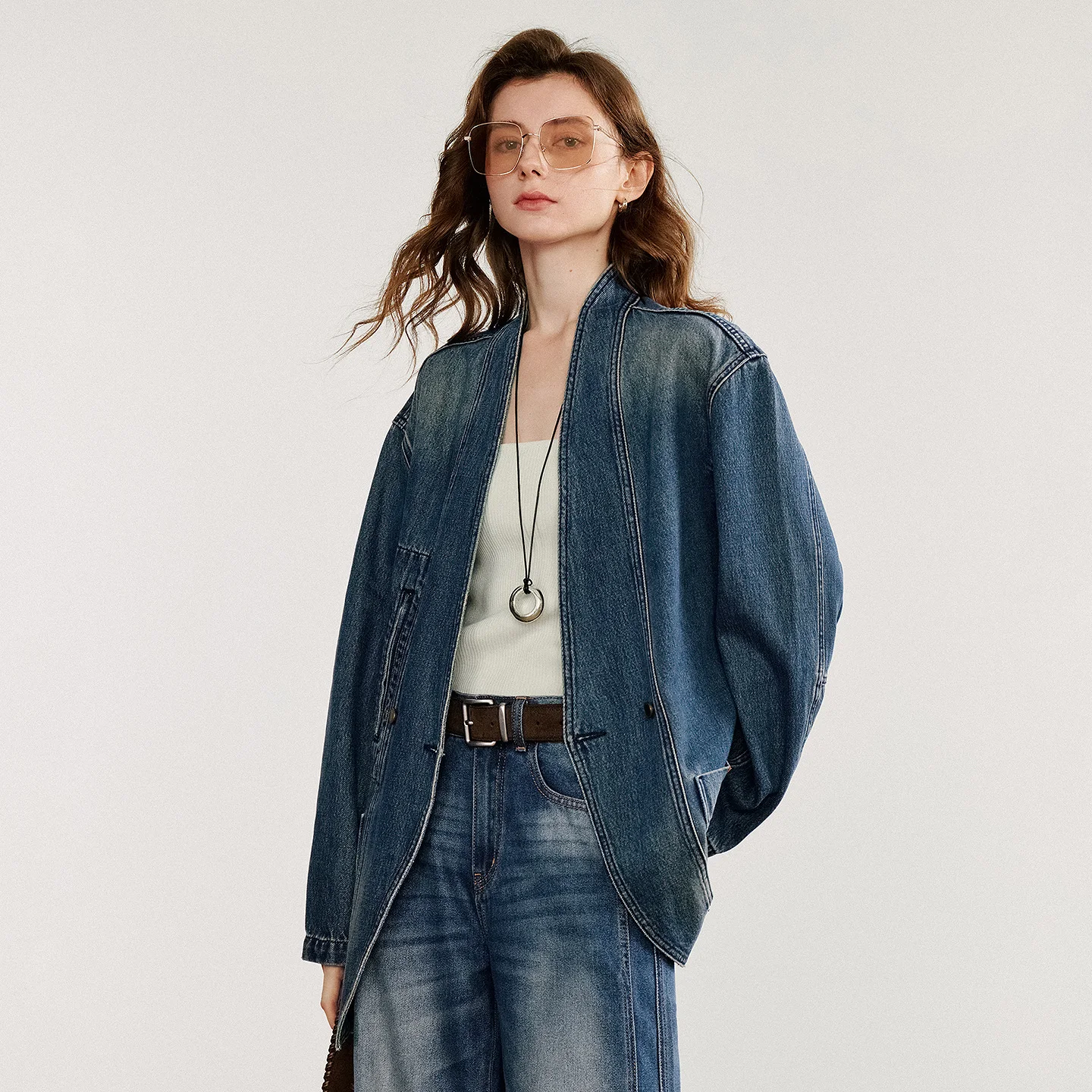 TOYOUTH femmes veste en jean décontractée 2025 automne nouveau rétro Streetwear col en V à manches longues veste manteau