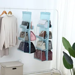 6 Pocket Hanging Handbag Organizer for Wardrobe Closet Transparent Storage Bag Door Wall Clear Sundry Bag with Hanger Pouch