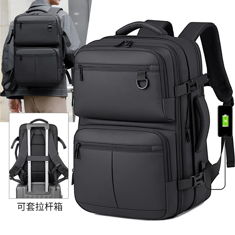 Business Laptop Backpack for Men,Waterproof PU Leather Commuter Bag,Large Capacity Travel Daypack with USB Charging Port