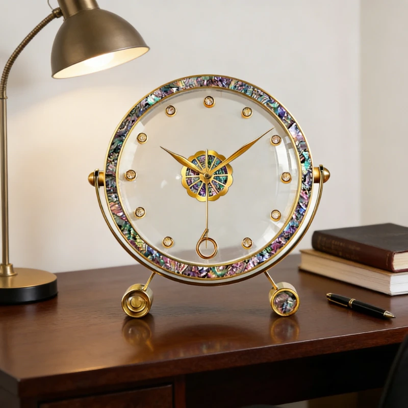 

European Style Luxury Alloy Decoration Desk Clock Living Room Mute Clock Nightstand Desktop Clock And Dining Table Accessories