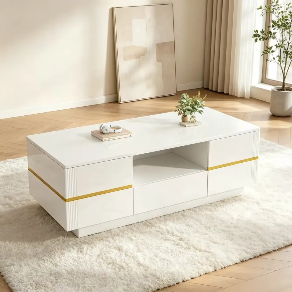 Nowoczesny stolik kawowy o wymiarach 100 x 50 x 35,5 cm, stolik do postawienia przy sofie z półotwartą półką i 2 drzwiczkami, stolik do przechowywania w salonie, maksymalne obciążenie 30 kg, idealny
