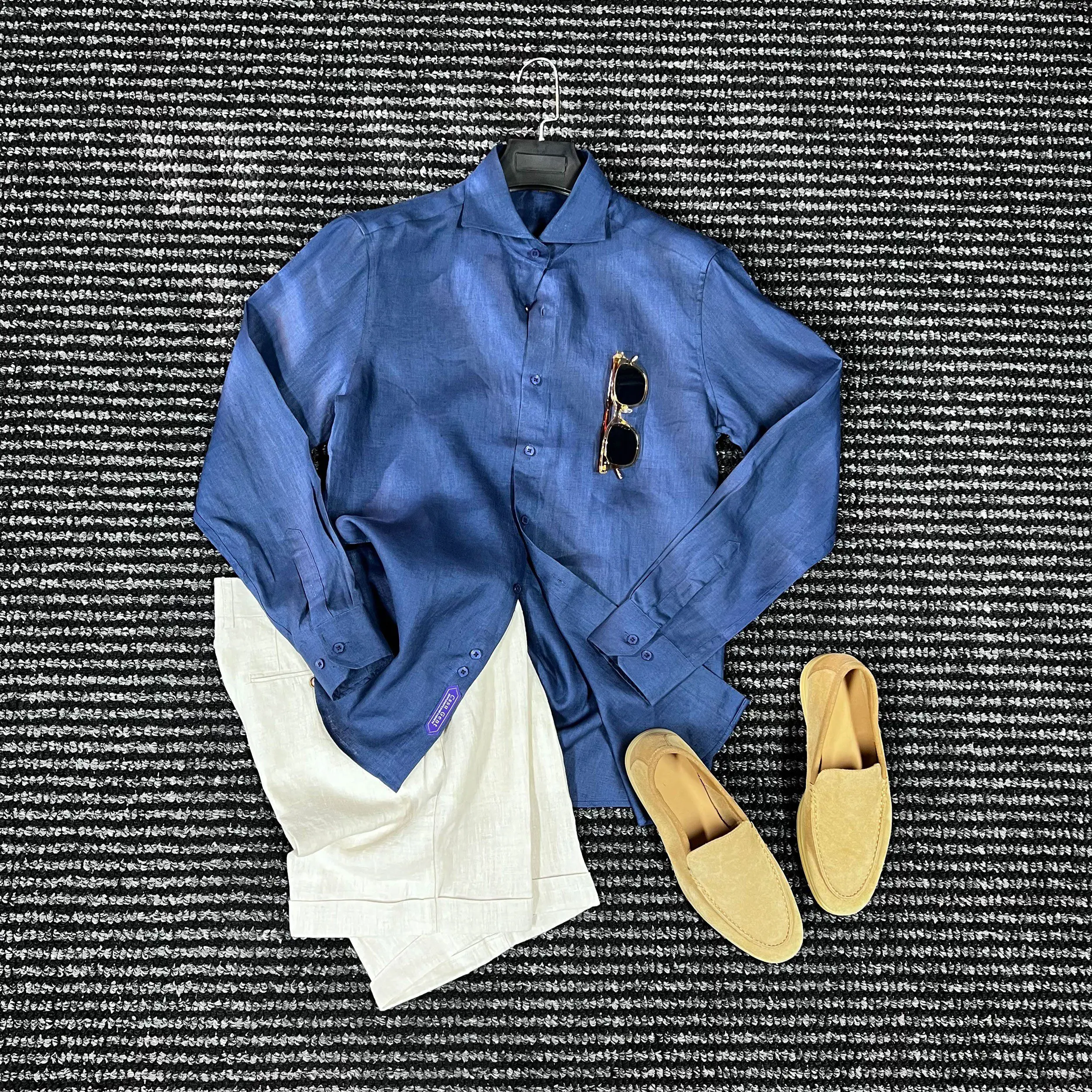 

Элегантная мужская рубашка с воротником «Виндзор» из чистого льна, с длинным рукавом, в стиле «Old Money», для офиса и повседневной носки