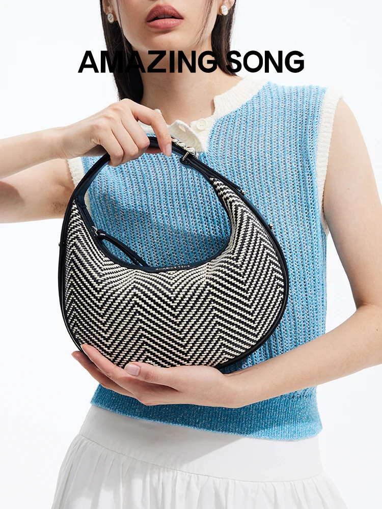 Amazing Song Half Moon Bag Woven S Shoulder Bag Handbag