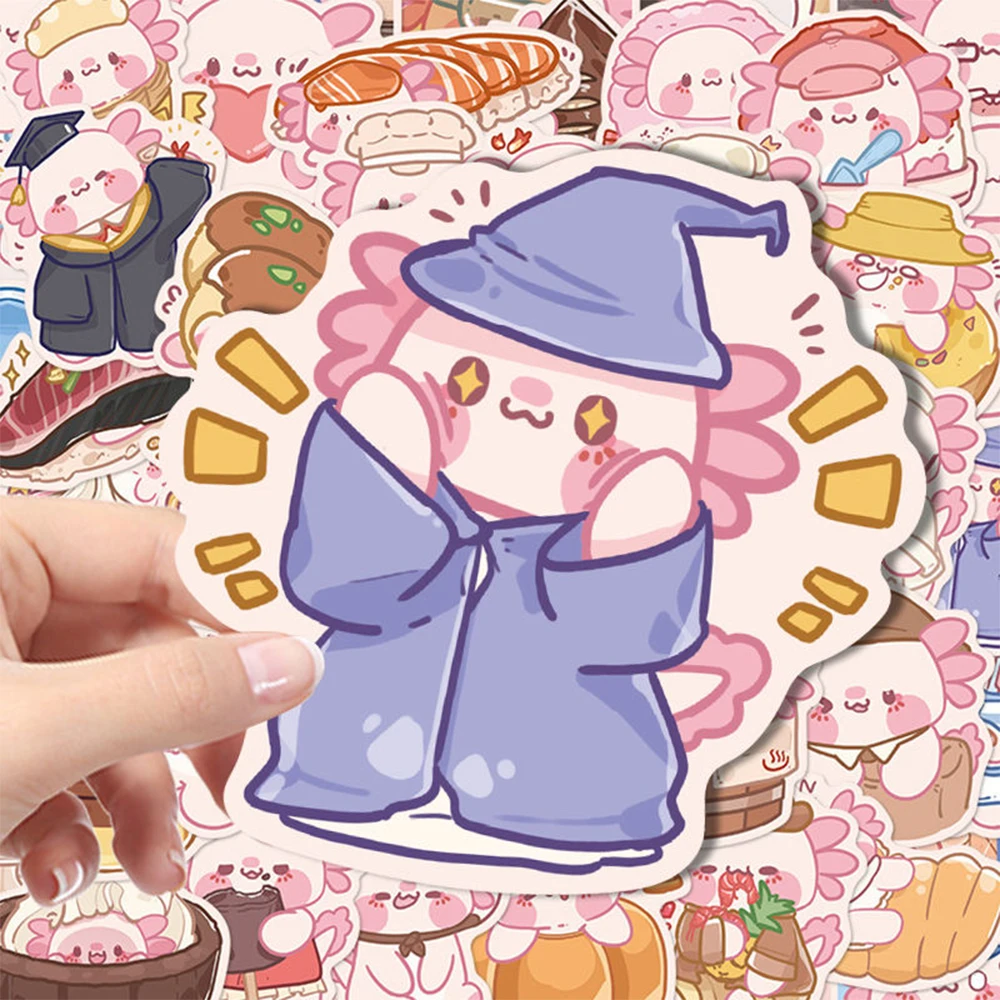 10/30/50pcs Kawaii Pink Animal Axolotl Creative Stickers Cute Cartoon Graffiti Decals Luggage Helmet Car Decoration Sticker Pack
