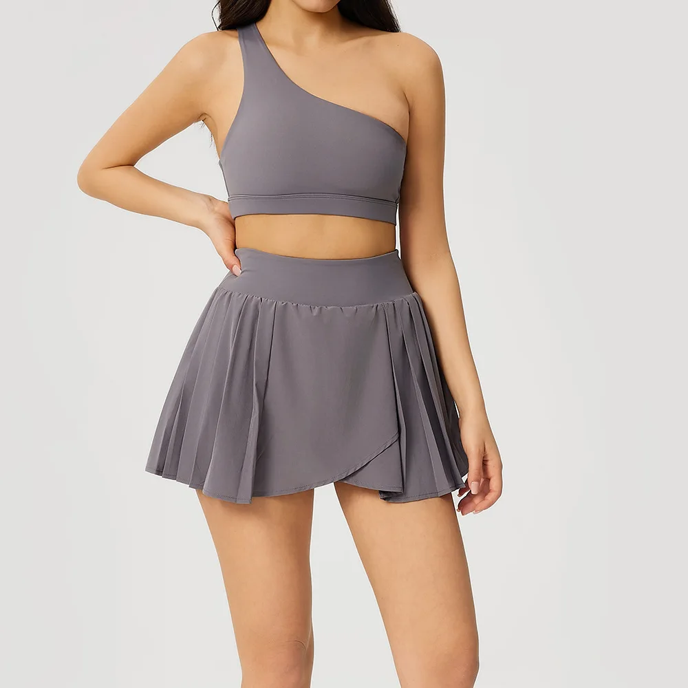 

Женский спортивный костюм из 2 предметов: комплект для йоги, тренировочный костюм, одежда для фитнеса, женский комплект с плиссированной юбкой с высокой талией, спортивная одежда для фитнеса.