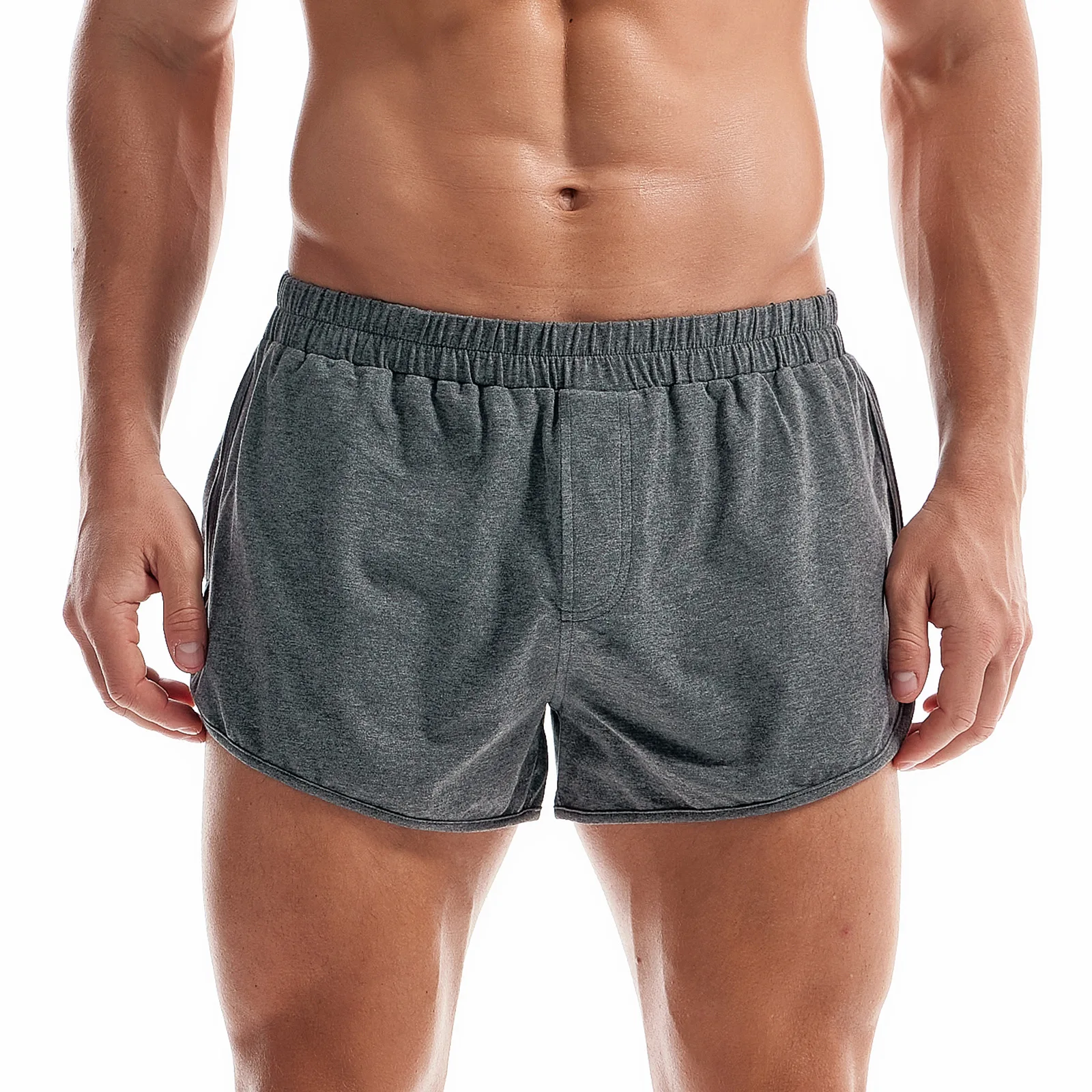 Summer Men's New Solid Color Simple Thin Slit Home Pants Loose Sports European Size Three Quarter Pants Casual Shorts