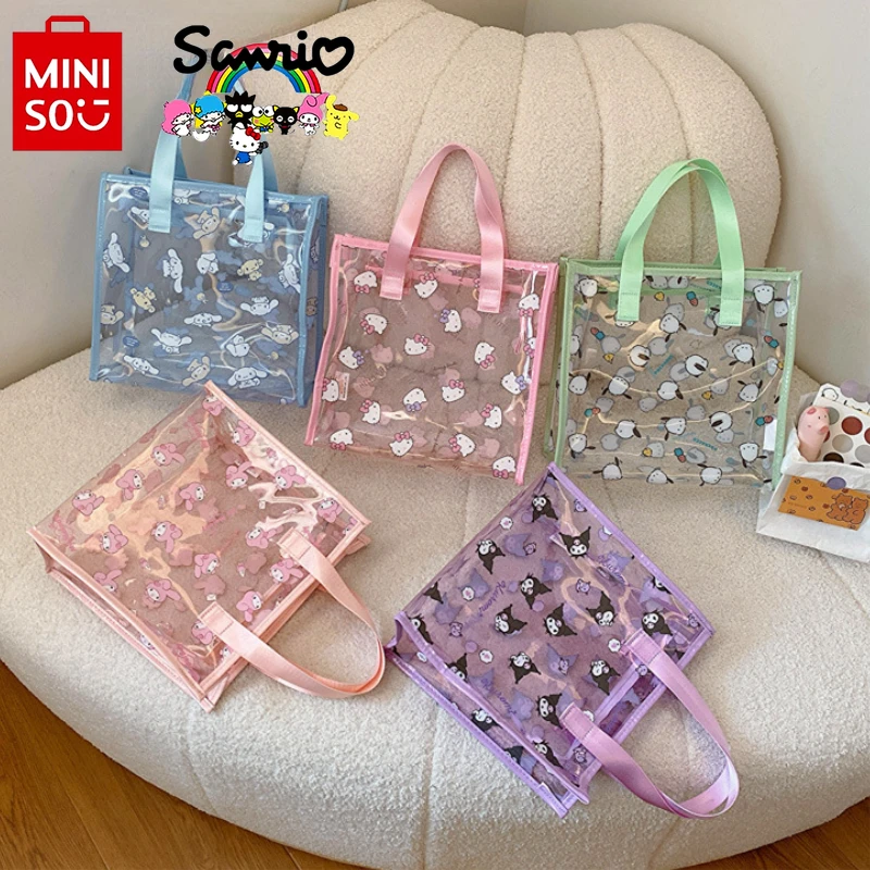 Sanrio 2024 New Transparent Handbag Fashionable High Quality Women's Jelly Handbag Cartoon Cute Portable Storage Zipper Bag