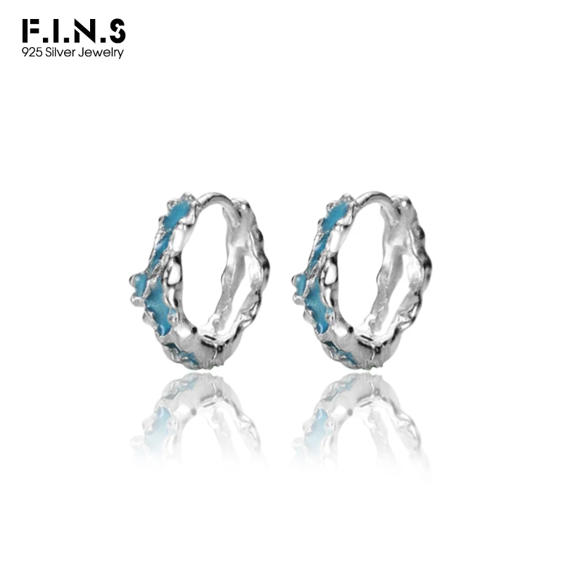 

F.I.N.S Original Coral Blue Round Shaped S925 Sterling Silver Enamel Small Piercing Ear Buckle Stackable Pendientes Plata 925