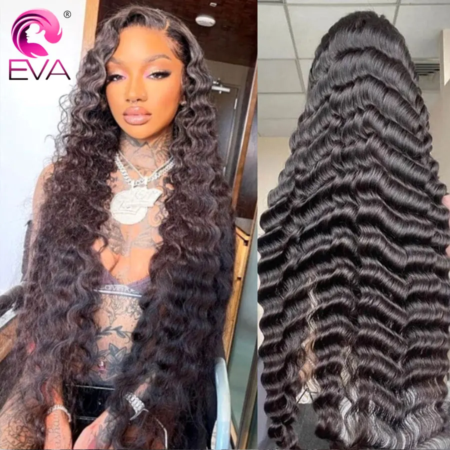 إيفا الشعر موجة عميقة 13x6 HD الدانتيل الباروكة الأمامية الطبيعية الأسود غلويليس شعر مستعار 5x5 6x6 HD الدانتيل إغلاق شعر مستعار قبل قطعها رقيقة جدا HD شعر مستعار