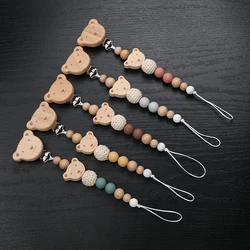 New  Wood Chew Silicone Beads Pacifier Clips Dummy Chain Holder Newborn Soother Chains Nipple Holder Infant Teething Toys Gifts