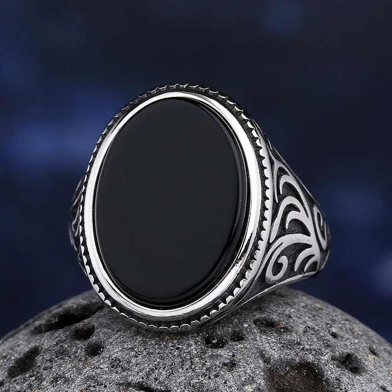 New Fashion Turkey Retro Ring Geometric Black Zircon Stone For Anniversary Party Wedding Men's Anels Totem Luxury Jewelry