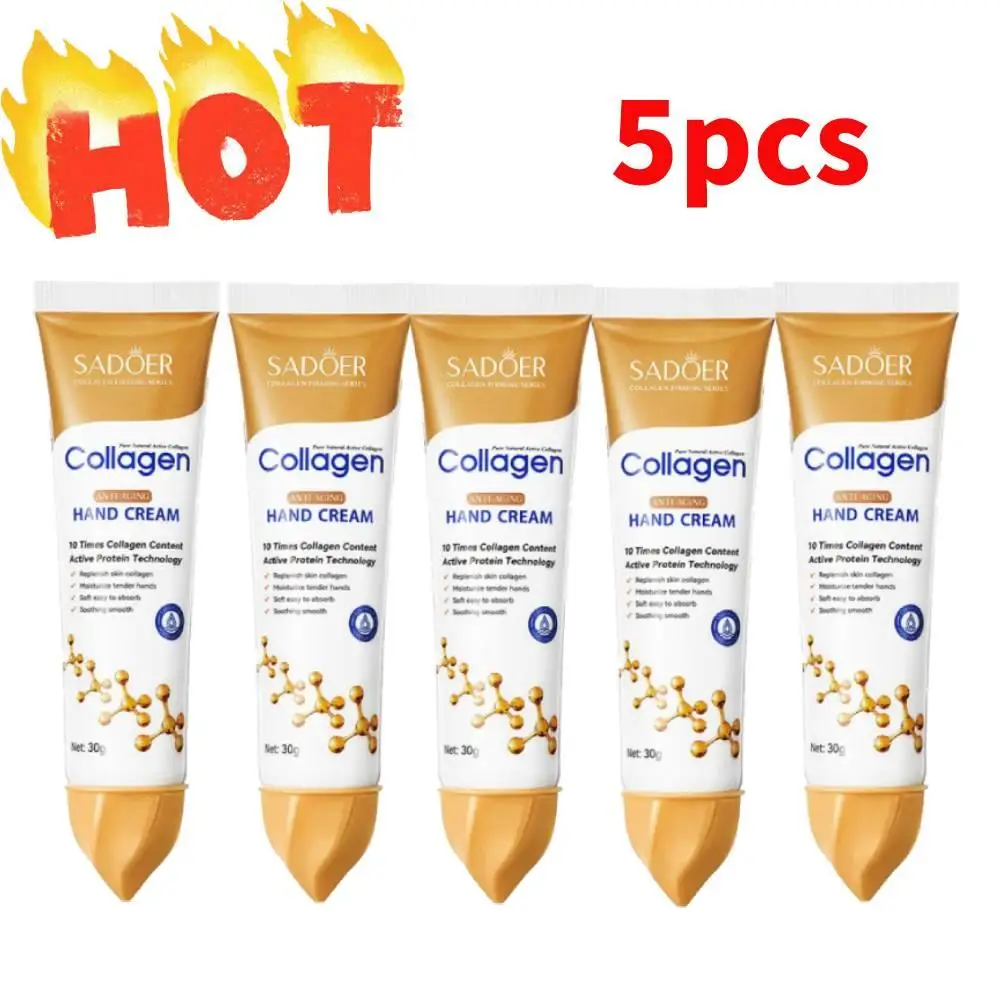 5pcs Collagen Anti-wrinkle Removal Hand Cream Moisturizing Nourish Whitening Exfoliating Calluses Gel Anti-Aging Crack Repair