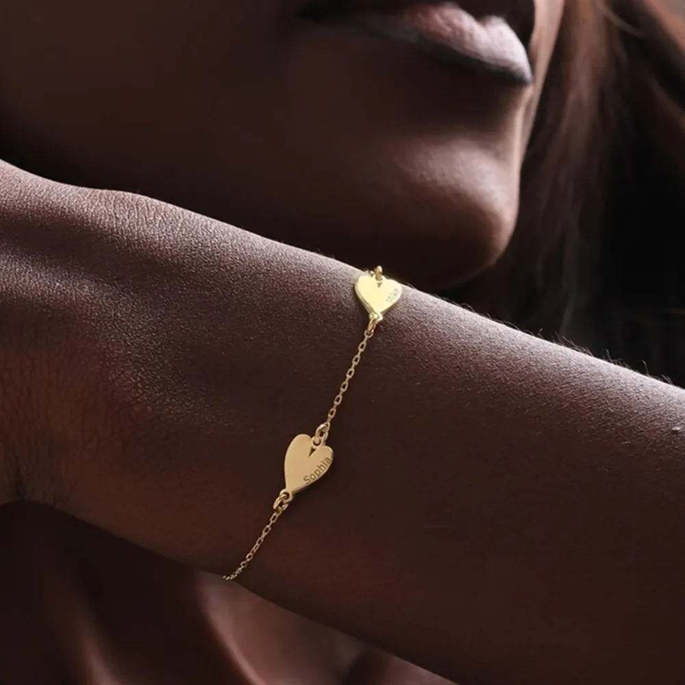 

Персонализированный браслет с именами для мамы и дочки, очаровательное сердце на заказ, ювелирные изделия из нержавеющей стали, подарок на день Святого Валентина