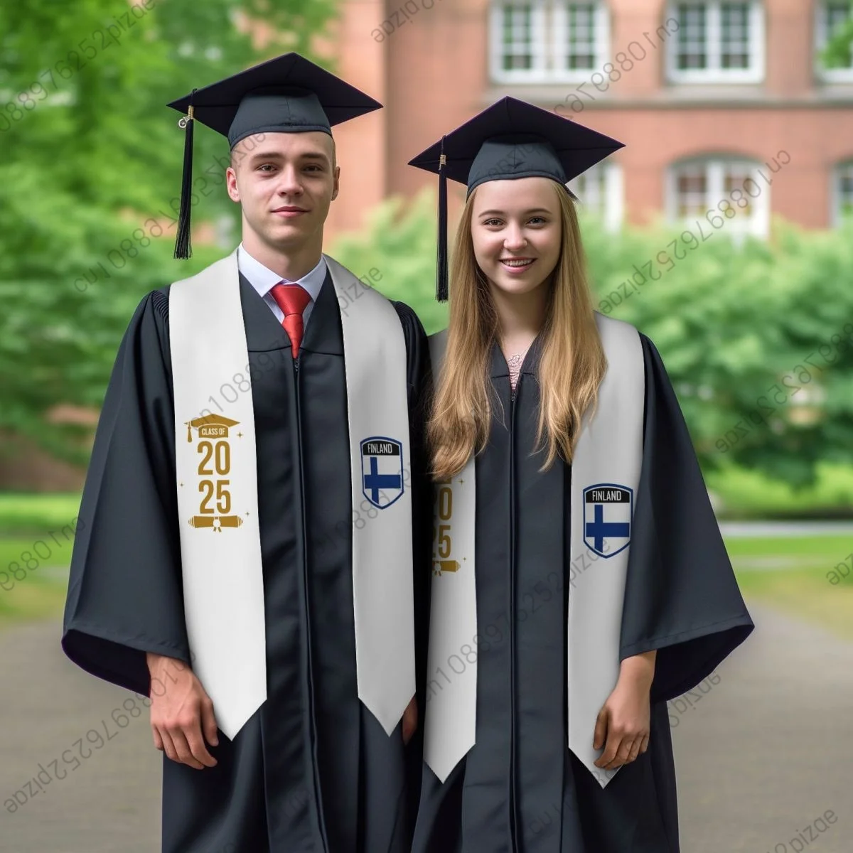 

New Finland Flag Unisex Top Print Graduation Stole Sash Adult Plain Graduate Honor Stole Class of 2025