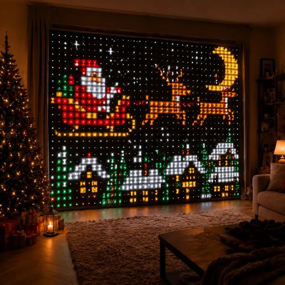 Outdoor LED Pixel Curtain Lights Bluetooth APP Smart RGB DIY Decor Window Wall Garden Christmas Holiday view 6