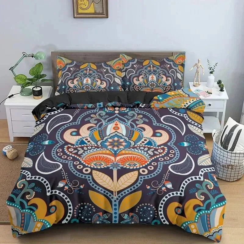 

Vintage Bohemian Single King Queen Size Bedding Sets Boho Mandala Quilt Comforter Duvet Cover With Pillowcase Bedclothes