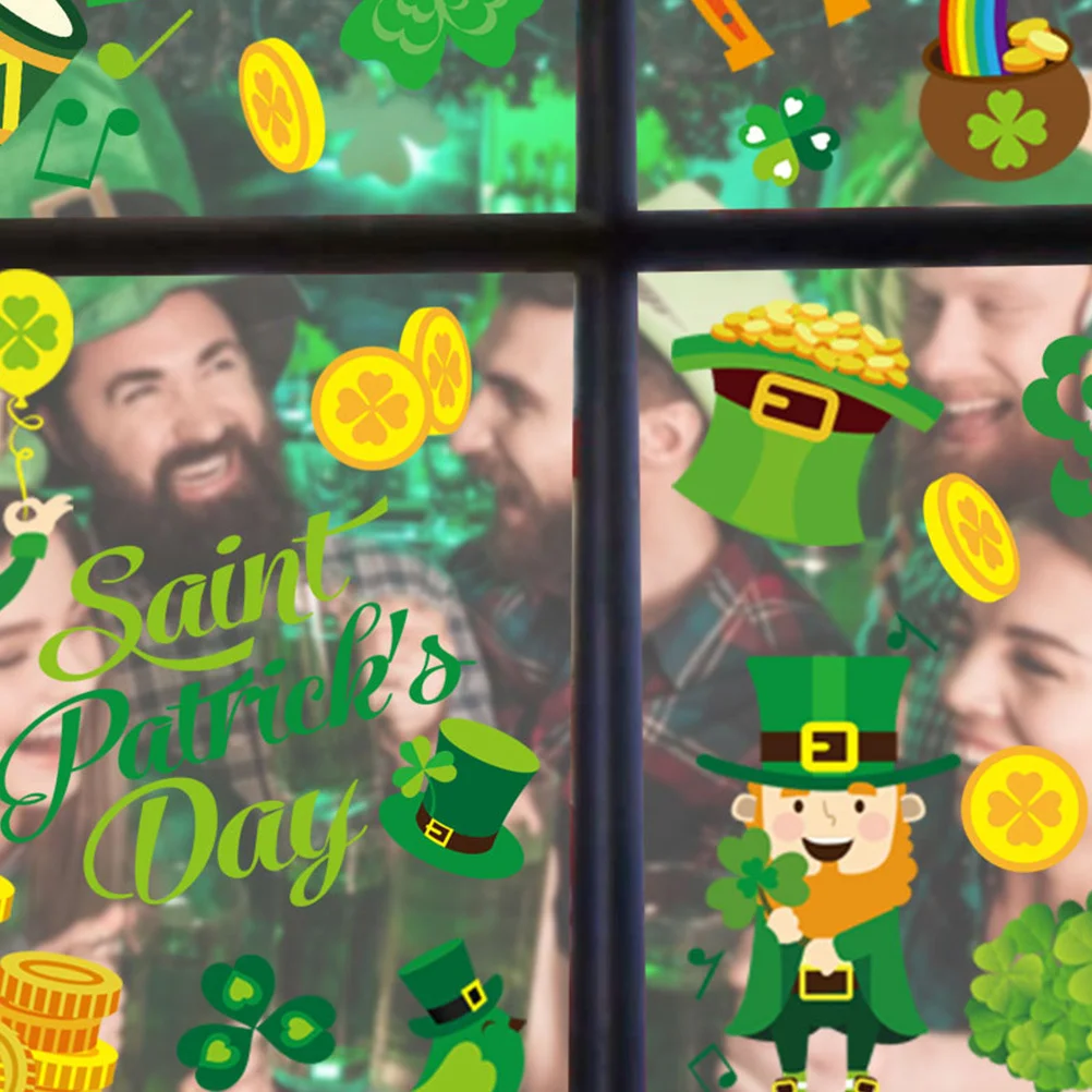 

8 Sheets Electrostatic Sticker Decoration St. Patrick's Day Showcase Stickers Shop Window Decal Clothing
