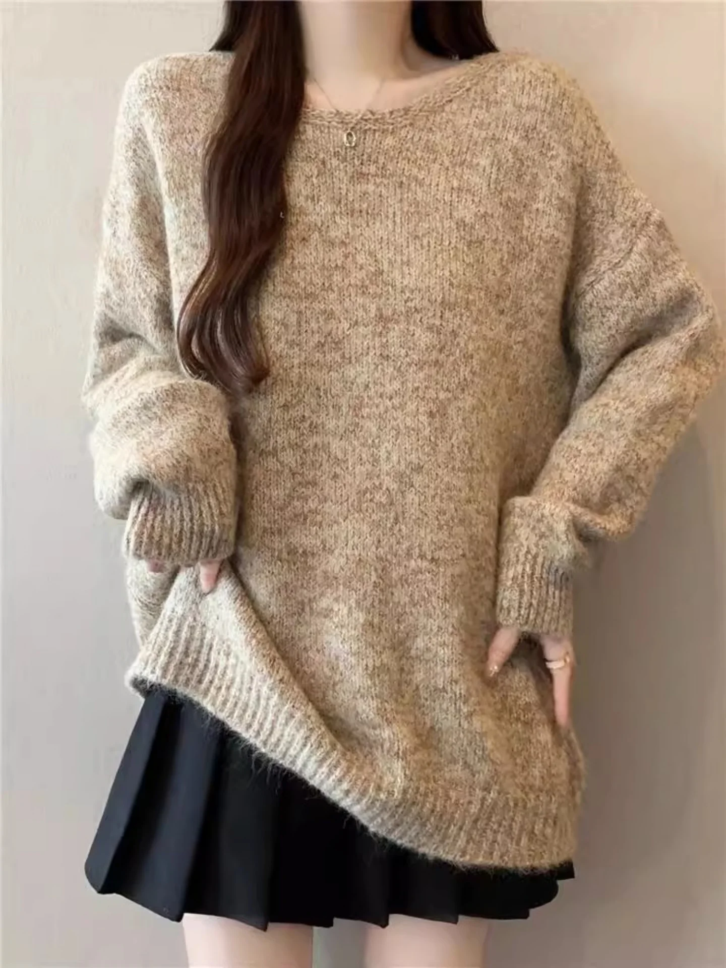 

Женский вязаный свитер цвета хаки, больших размеров, свободного кроя, с эффектом супер-слим, для осенних повседневных образов и работы, удлиненный