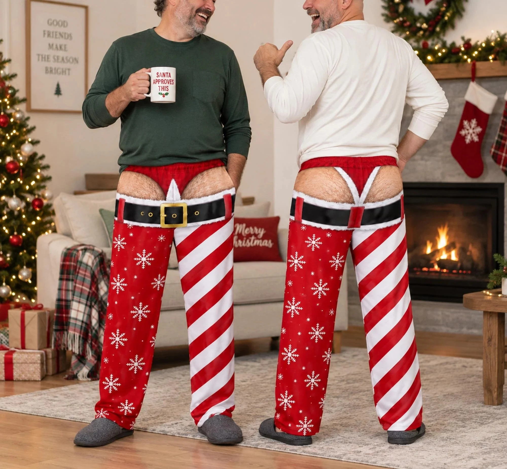 Funny Santa Christmas Pajama Pants, Matching Couple Holiday Pajamas, Adult Holiday Lounge Pants, Christmas Gift for Him Her
