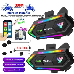 Y20 MAX Motorcycle Helmet Bluetooth Headset Intercom With Mixing V5.3 IPX6 Waterproof RGB Colorful Light Effect 1000mAh Battery