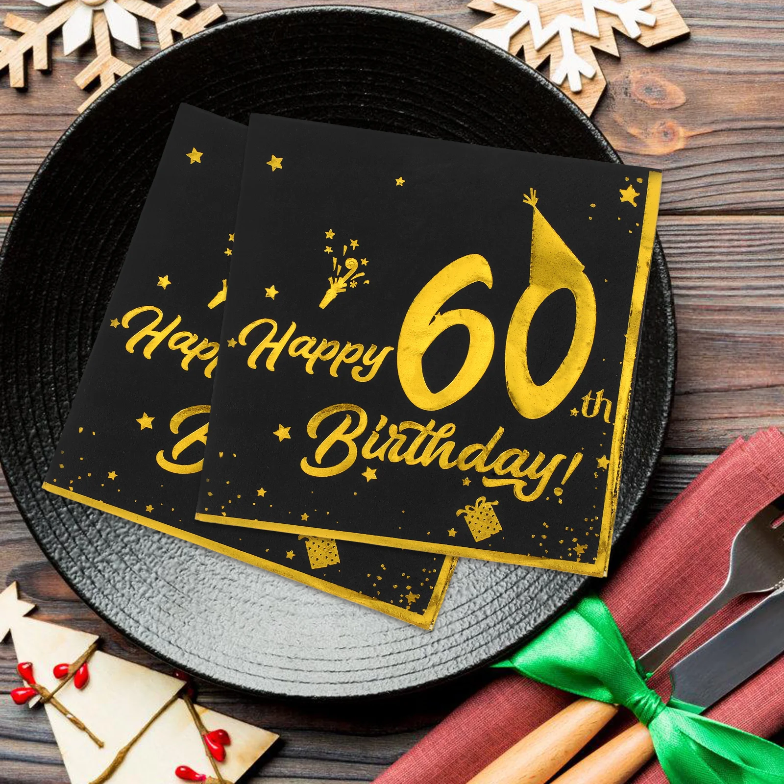 40 pçs 60th aniversário guardanapos folha de ouro elegante papel descartável decorações de festa macio grosso absorvente grandes guardanapos de jantar