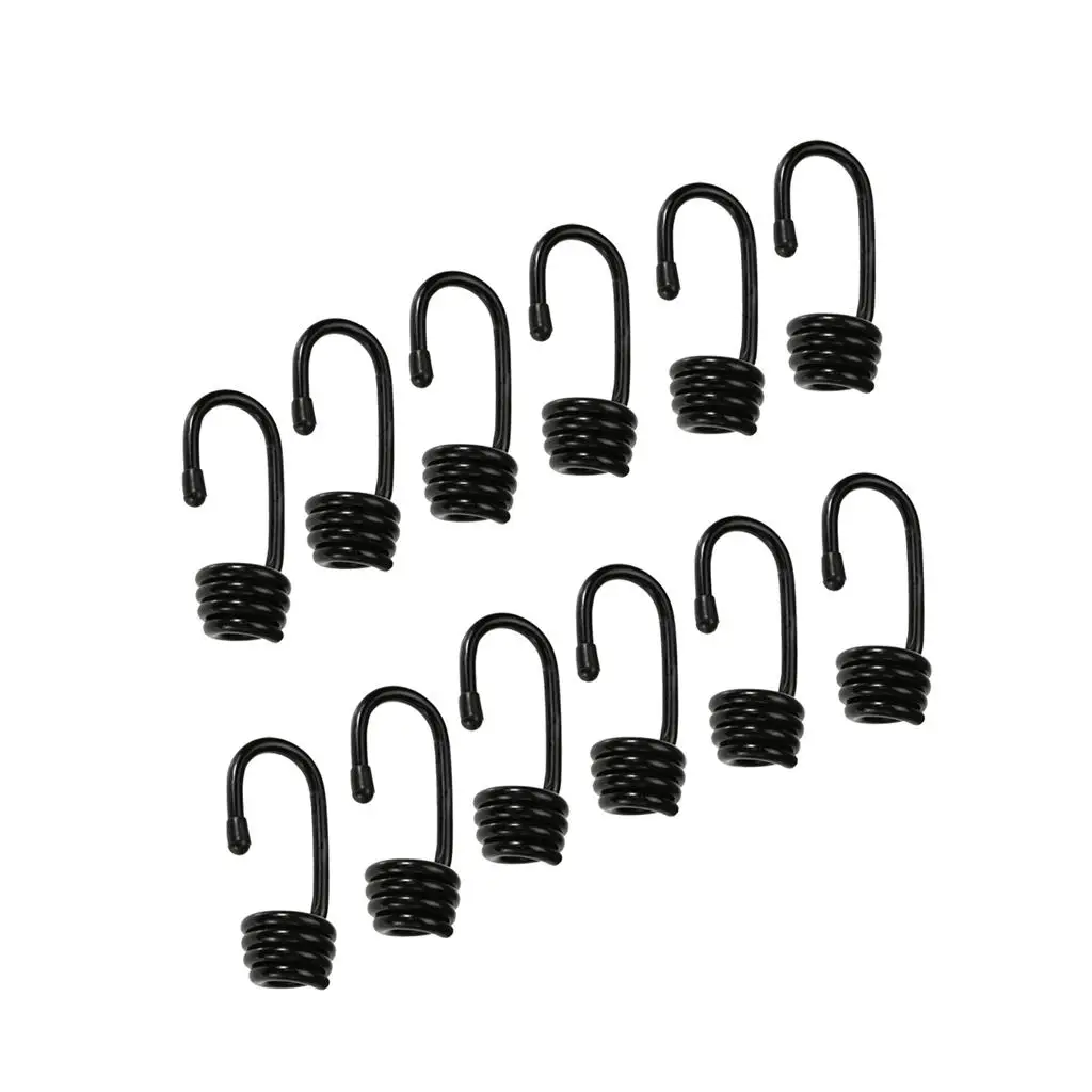 6mm Metal Bungee Cord Hooks Black Spiral Wire Shock Cord End for Camping Automotive Equipment
