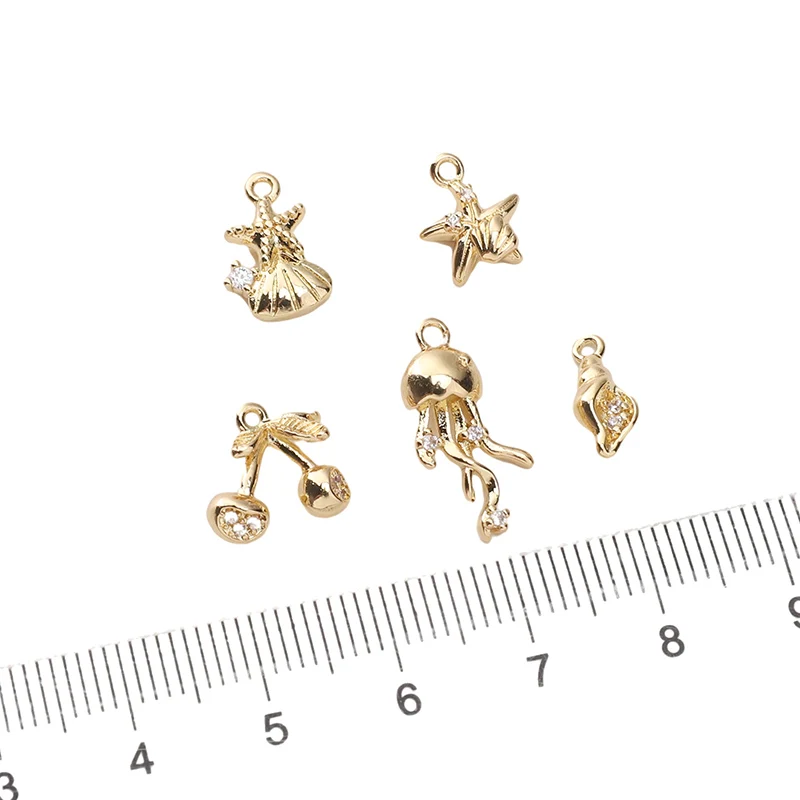 

1PC 14K Gold Color Copper Zircon Inlaid Marine Creature Shaped Pendant For DIY Bracelet Ear Necklace Jewelry Making Components