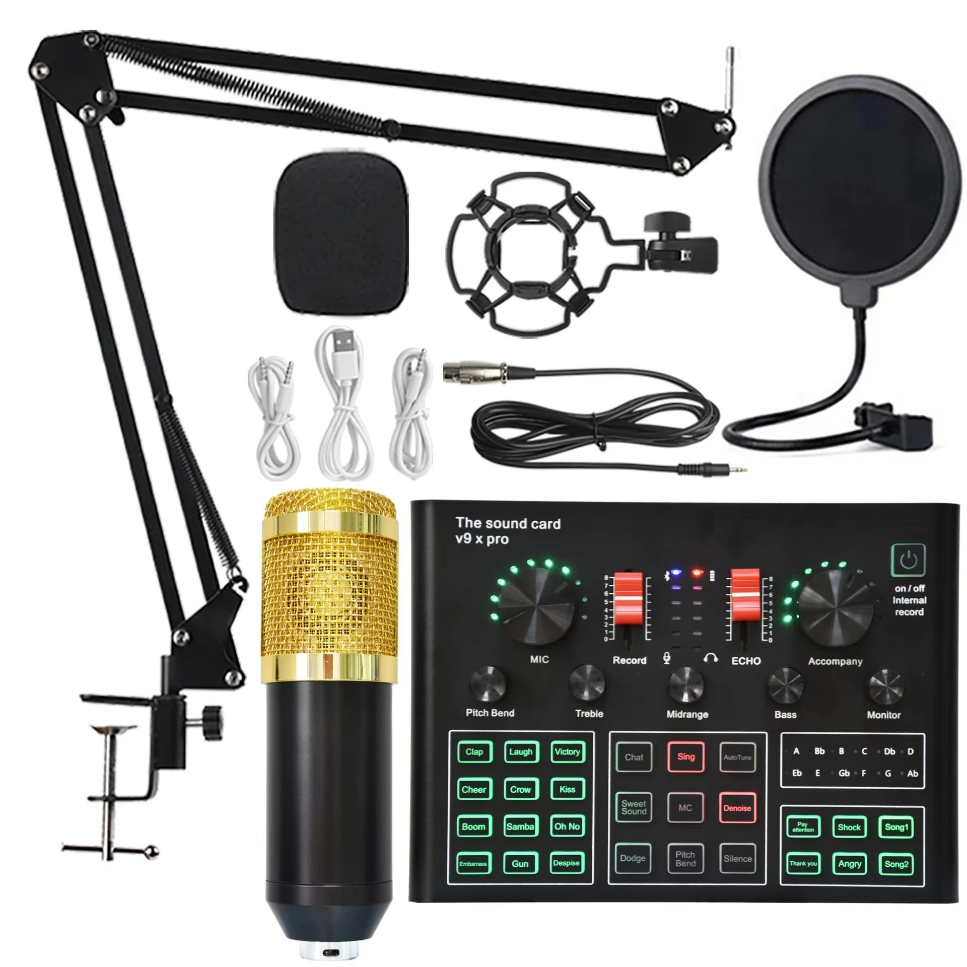 

Bm800 Microphone V9XPro Sound Card Set Studio Streaming Gaming Mic Dj Karaoke Home Audio Sound System Microphone for Phone Pc