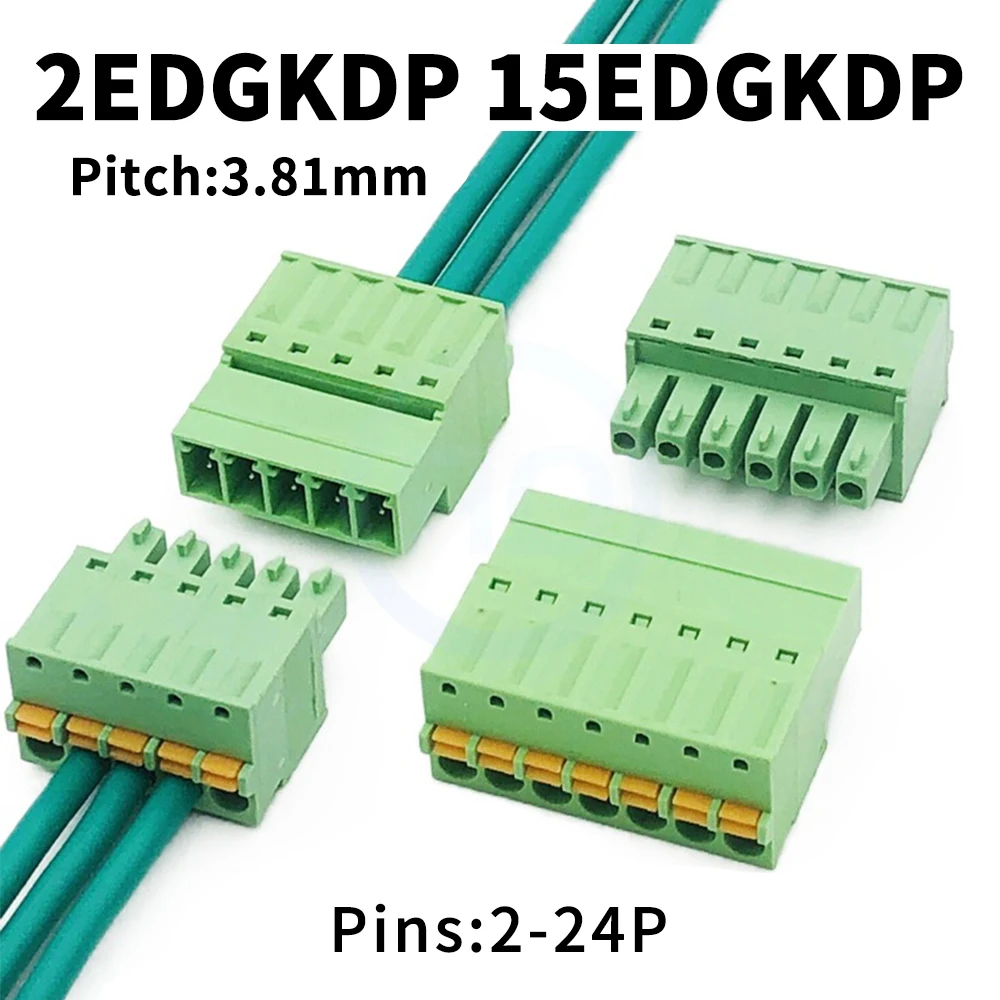 

(5 pcs) 15EDGKDP 3.81mm Solderless Screwless KF 15EDGKD Plug-In Terminal Block Spring Press Butt 2EDGKDR 2-24Pin
