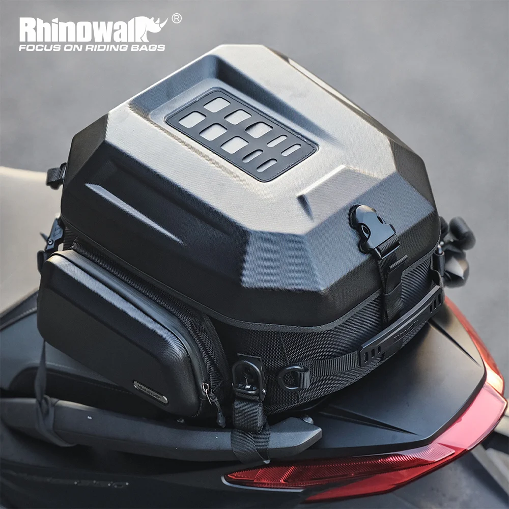 Rhinowalk Motorcycle Rear Seat Bag 23L-35L Waterproof Expandable Hardshell Motor Tail helmet Storage Box Riding Backpack Luggage