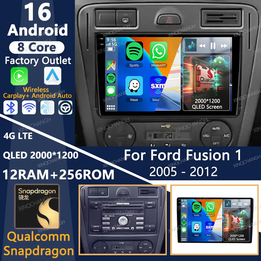 Android 16 Car Radio Carplay Auto For Ford Fusion 1 2005 - 2012 Accessories Fascia Panel Dash Fitting Panel Kit Stereo Head Unit