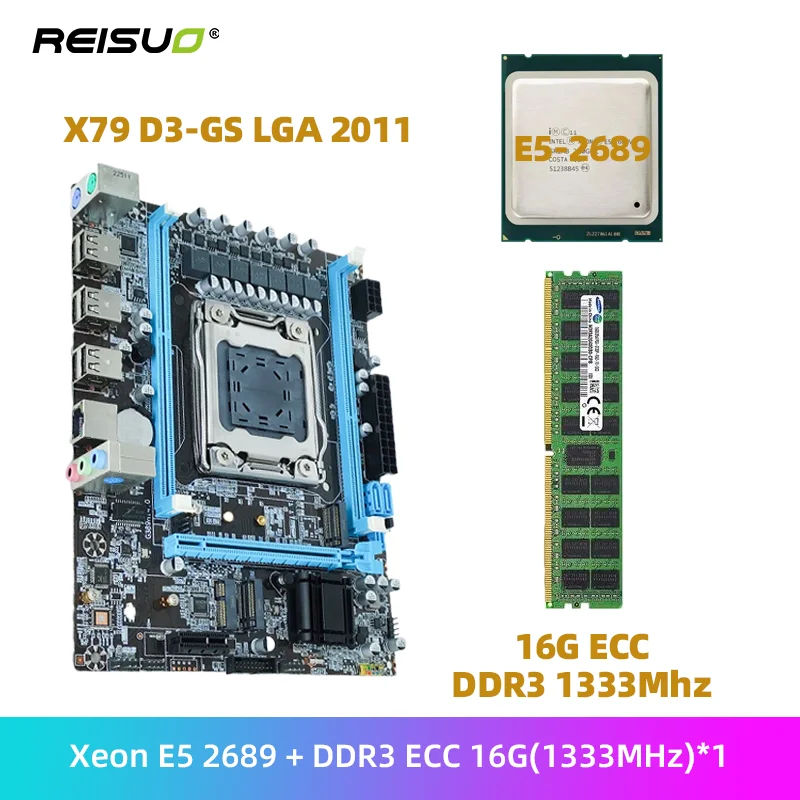 REISUO NEW X79 Motherboard Set Kit With Intel LGA2011 Xeon E5 2689 CPU DDR3 1*16GB 1600MHZ ECC RAM Memory NVME M.2 SATA