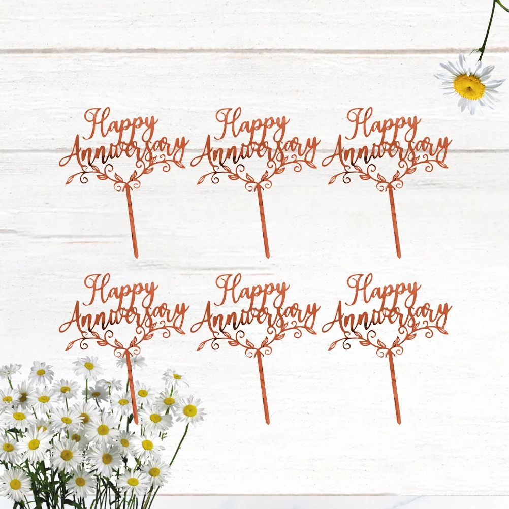 

6Pcs Wedding Memorial Cake Toppers Rose Gold Glitter Delicate Cake Decoration Supplies Anniversary Party Cupcake Ornaments