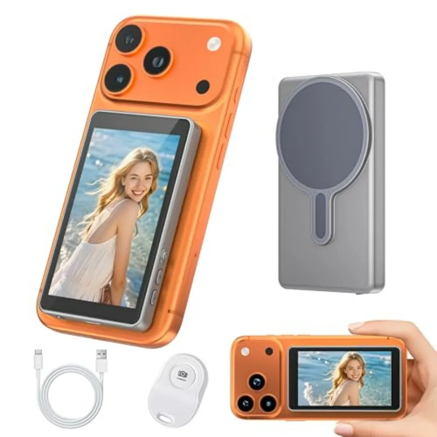

Монитор для селфи для iPhone 17 серии и Android, 4K 1080P, беспроводной монитор для задней камеры с аккумулятором 1800 мАч и Bluetooth-пультом