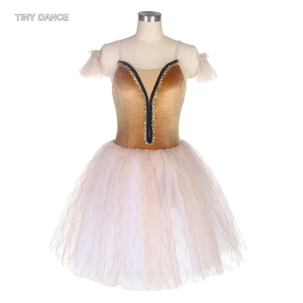 Brown Velvet Bodice Romantic Ballet Dance Tutus Dress Girls and Women Ballerina Costume with Arm Bands 20159