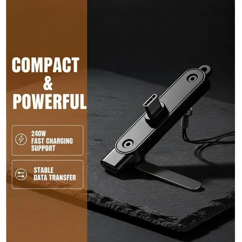USB Type C Charging Bracket Adapter 240W Fast Charging Universal Converter with Phone Holder for Desktop Daily Use