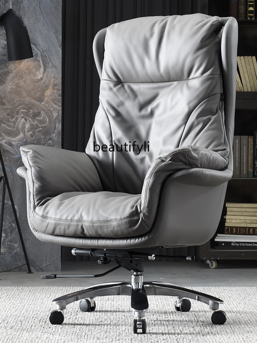 

Leather Boss Chair Cowhide Office Business Classroom Sedentary Comfortable Office Light Luxury Home Computer Chair