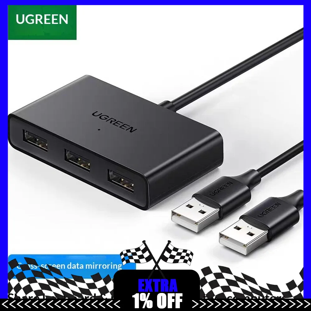 UGREEN 10935 CM409 USB 2 In 3 Out KVM Switch for 2 Computers Keyboard Mouse File Transfer Cross-Screen Control