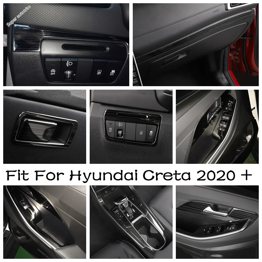 

Central Control Instrument Panel Decor Sticker Dashboard AC Cover Trim Stainless Steel For Hyundai Creta 2020 - 2022 Interior