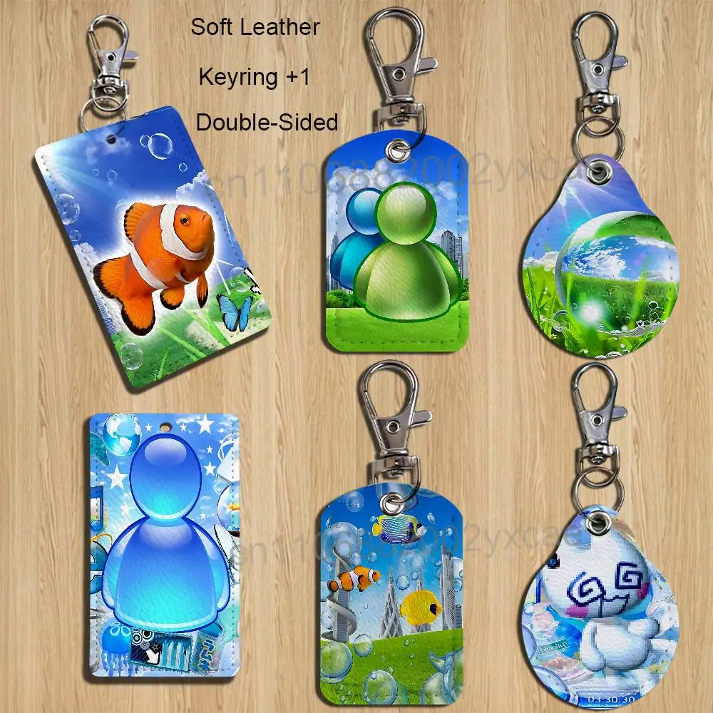 

Fresh and natural Frutiger Aero Rectangle ID Card Case Keychain Access Card Bag Key Tag Ring Leather Card Holder Key Ring Access