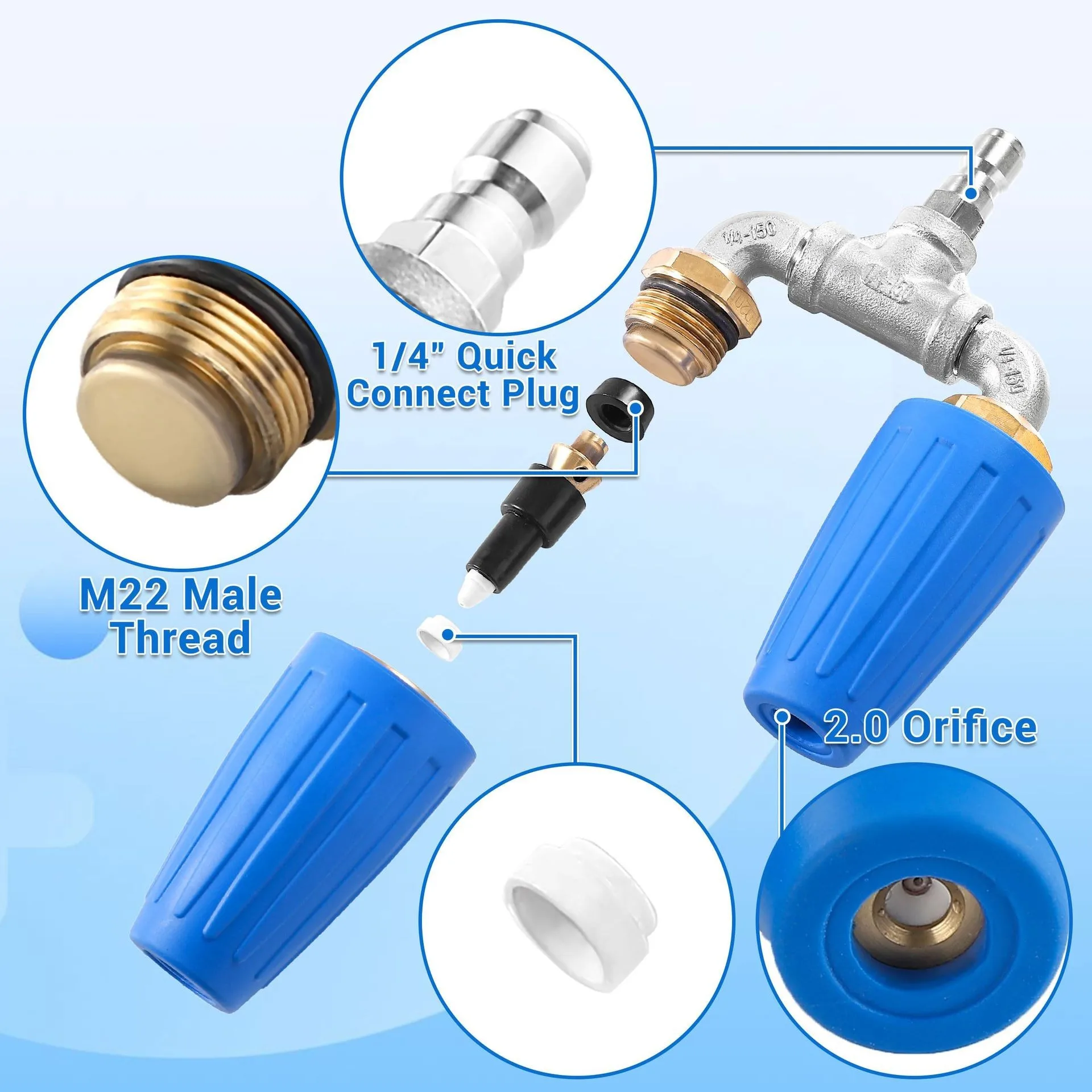 Rustproof Stainless 3-Way Connector & Aluminum Rotating Nozzle 4000PSI Pressure Washer Accessory
