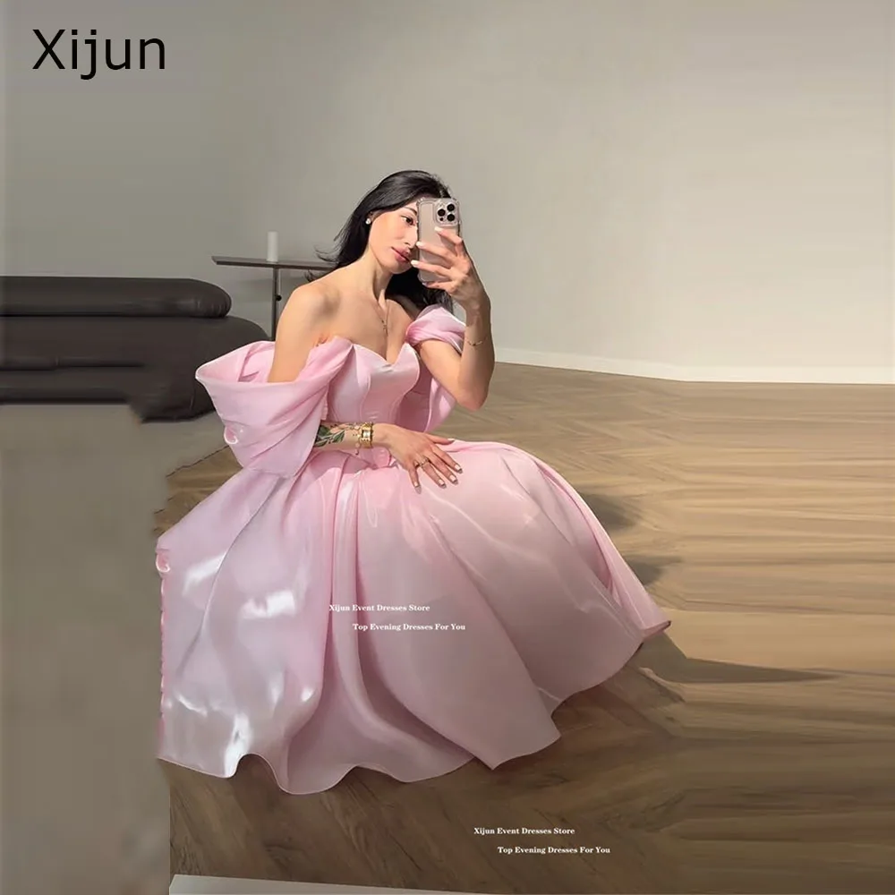 

Xijun Modern Pink Evening Dresses Off The Shoulder A-Line Birthday Party Dresses Corset Shiny Ankle Length Prom Gowns Customized