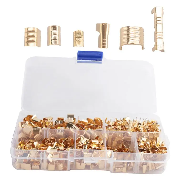 LLCS-600 Pcs U Shape Copper Ring Terminals Non-Insulated Cable Wire Spade Butt Connector Kit 454A/454B/454C/459/453/452