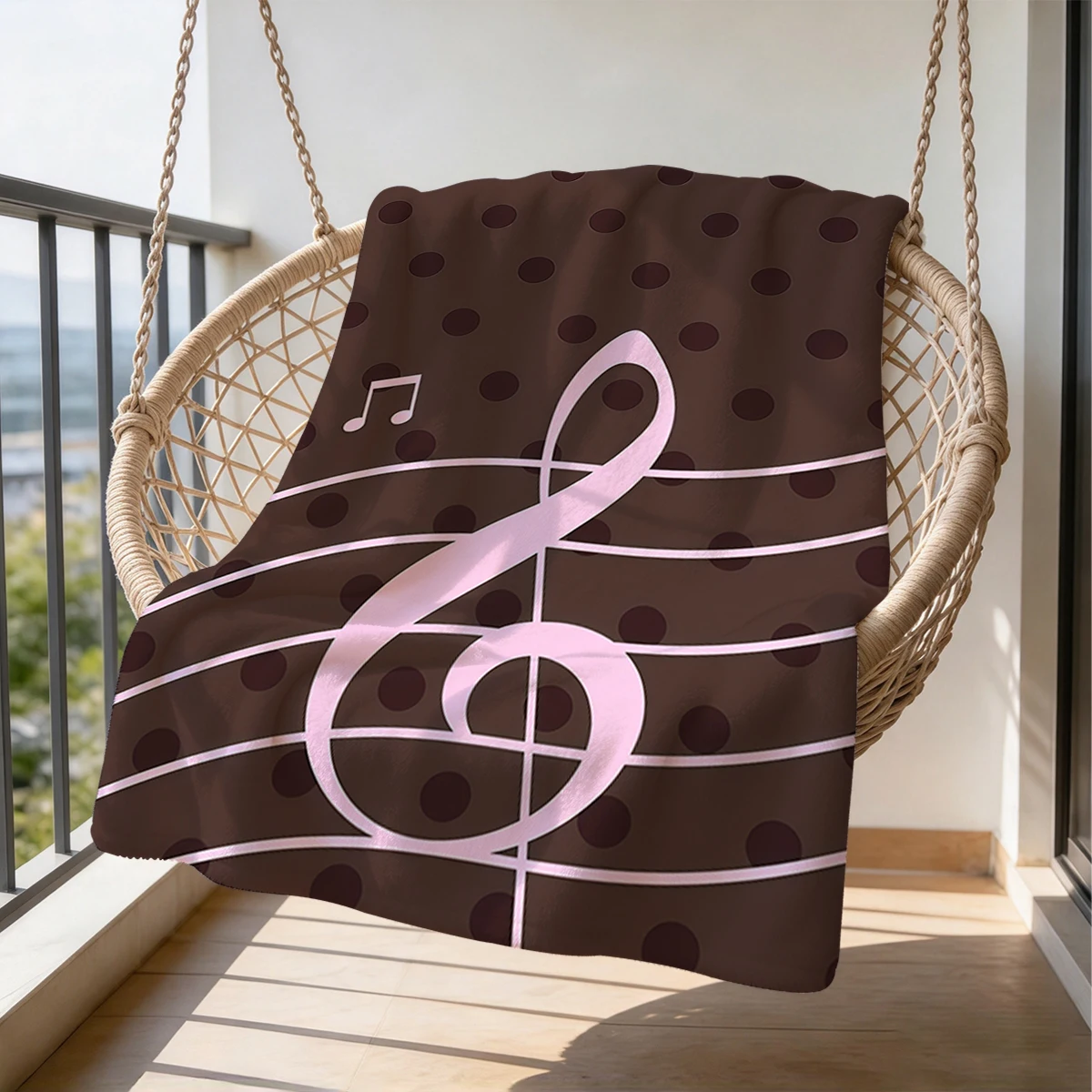 Brown Dots Pink Treble Clef Flannel Blanket Warm Soft Halloween Christmas Couch Warm Cozy Decorative Decor Gift for All Season