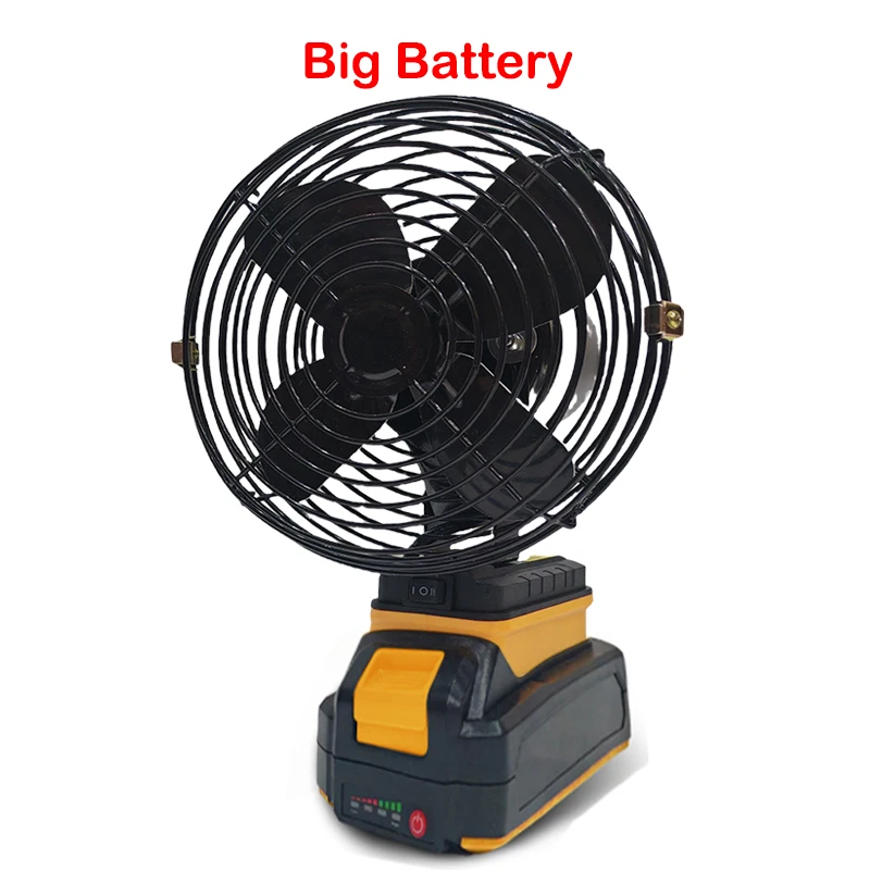 6 Inches Camping Fan 10000/20000mAh Outdoor Fishing Wireless Desktop Portable Metal Fan Strong Wind Fan FIt Dewalt 18V Battery