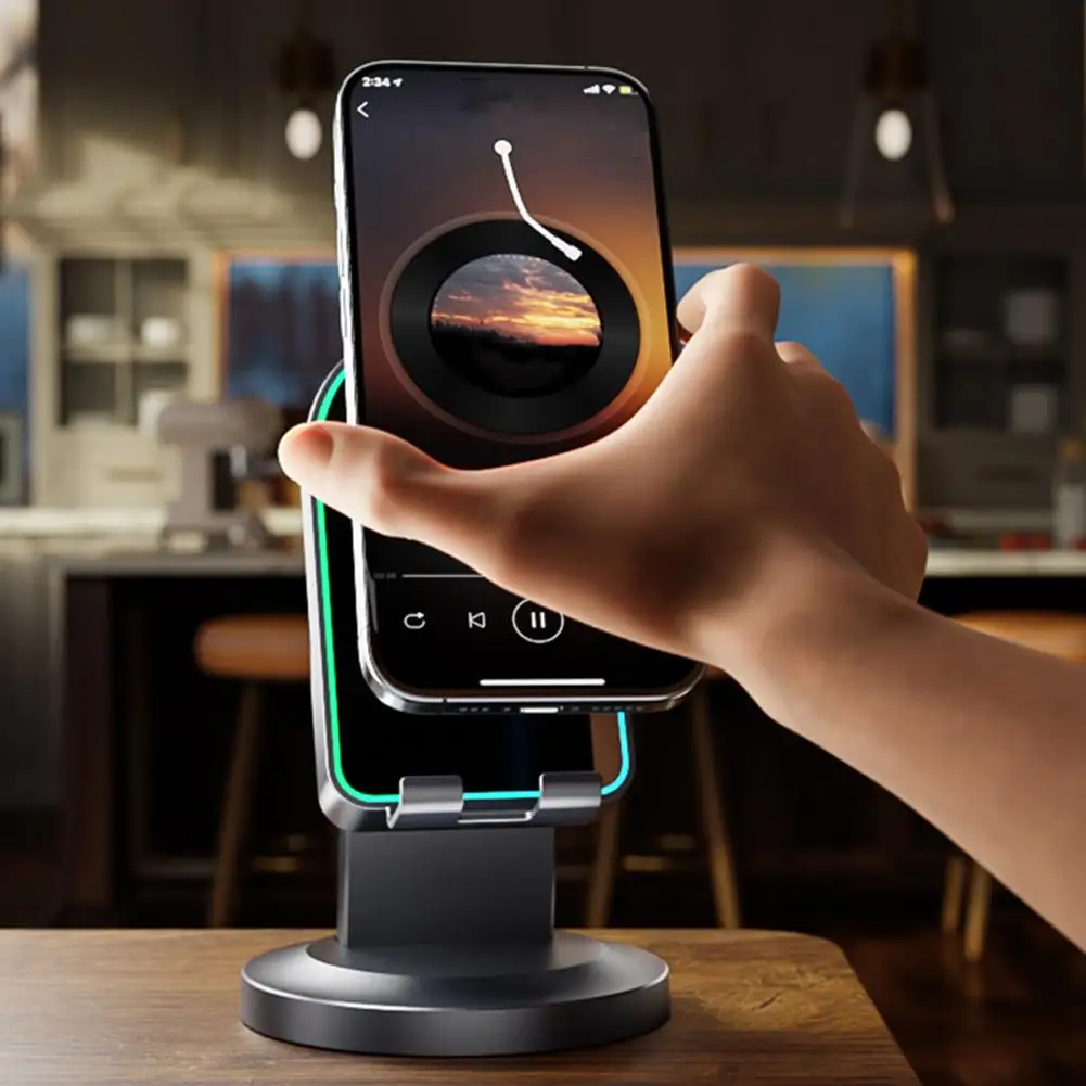 

Wireless Sensor Speaker Phone Stand Desktop 3-in-1 RGB Atmosphere Color Light Bluetooth Speaker Phone Stand