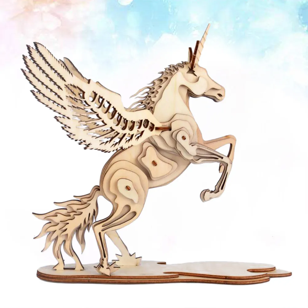 Puzzle 3D in Legno a Forma di Unicorno per Bambini, Set Educativo Fai-da-Te, Gioco Rompicapo, Regalo per lo Sviluppo e l'Apprendimento