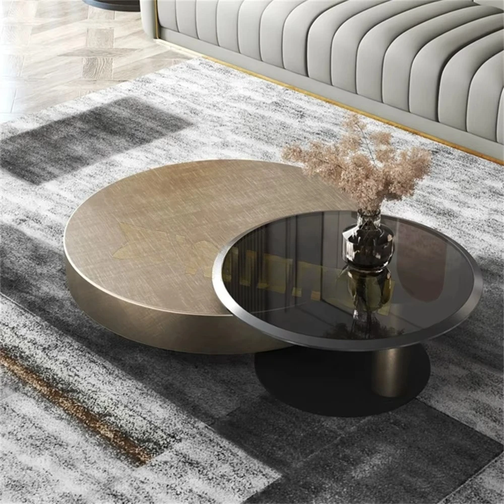 

❁a Home F Italian Round Smart Coffee Table Sets Center Table Metal Gold Luxury Modern Marble Coffee Table for Living Room