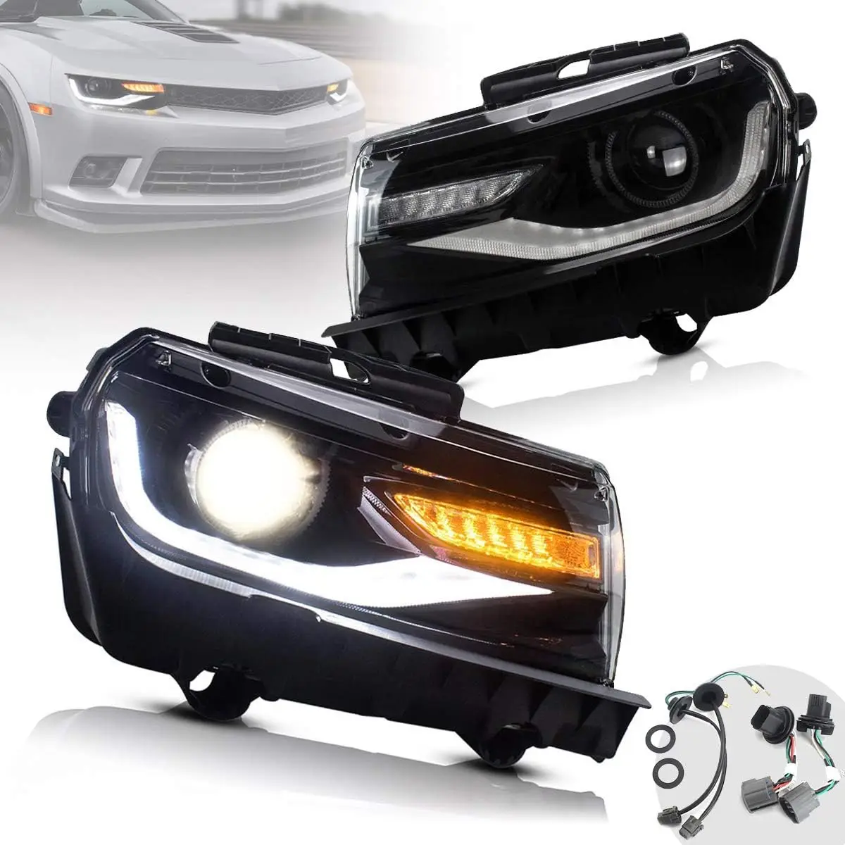 

Sequential Turn Signal LED Headlights for 2014-2015 Camaro - Plug & Play, No Bulbs Included