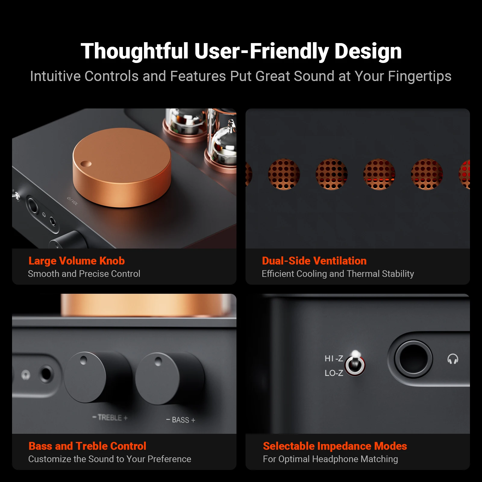 Fosi Audio GR70 真空管ヘッドホンアンプ プリアンプ クラスA 真空管アンプ 5654W×2 & 6Ж4×2 3.5mm & 6.35mmジャック搭載